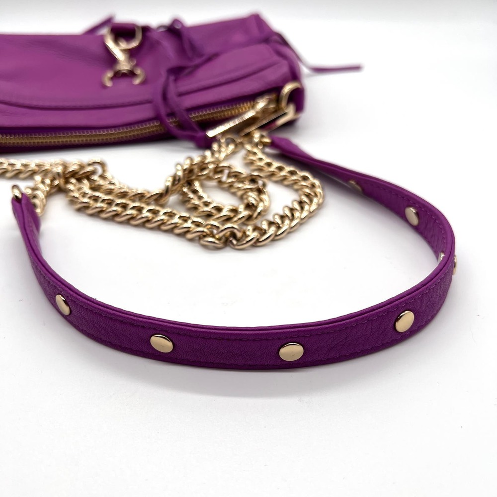 REBECCA MINKOFF Mini MAC Crossbody Bag Womens Purple Leather Chain Strap - Picture 11 of 16